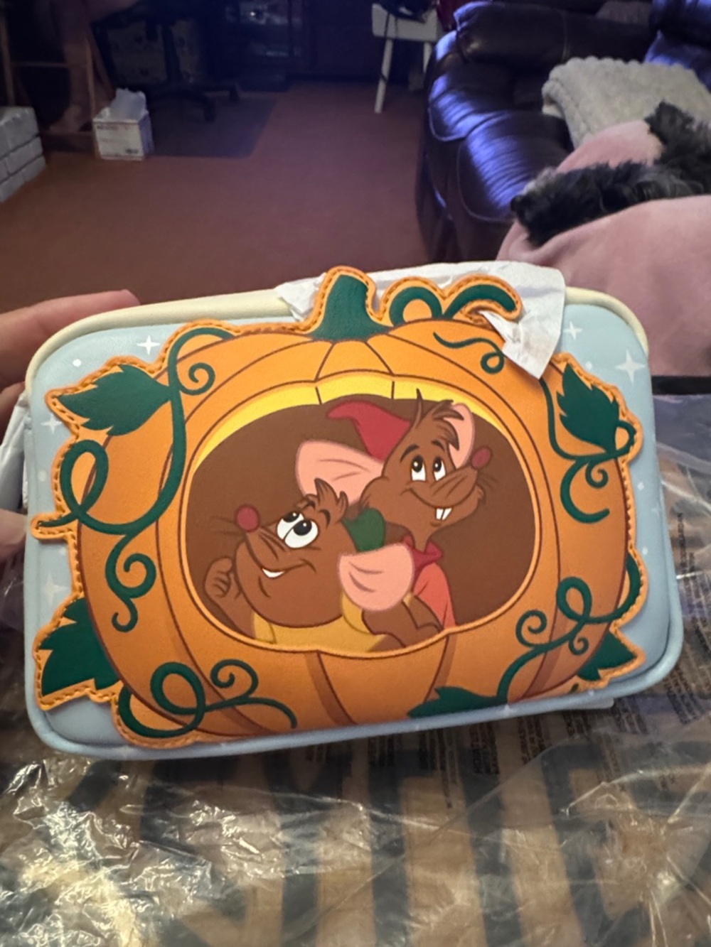 Cinderella Gus & Jaq Pumpkin Cosmetic Bag - Light Blue Loungefly